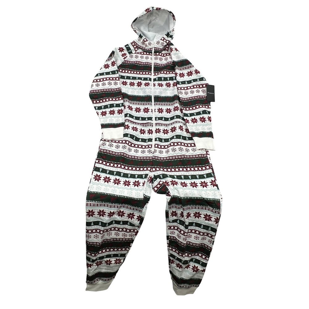 Fabletics Go-To Fleece Hooded Onesie Size L Holiday Fairisle Mens Pajamas New